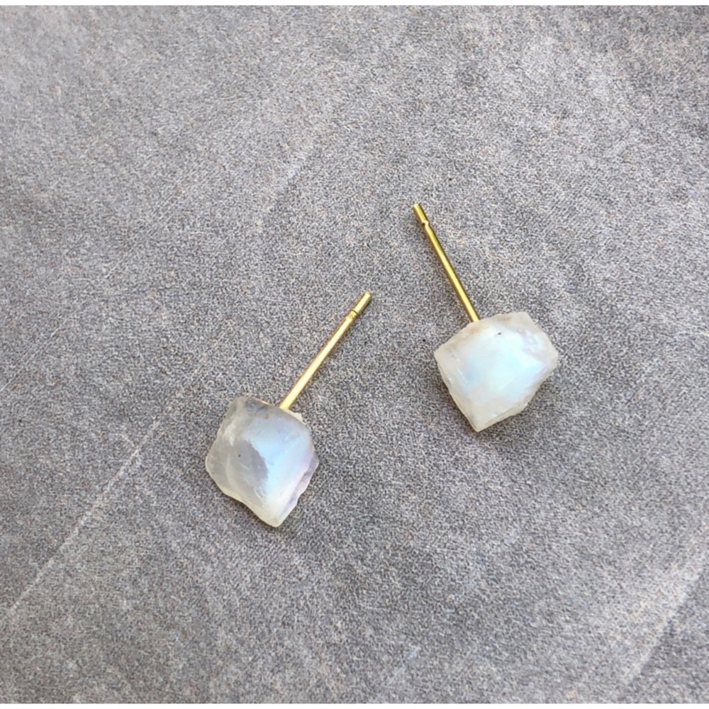 1 LEFT! Raw Moonstone Gemstone Crystal Stud Earrings - Picture 9 of 9